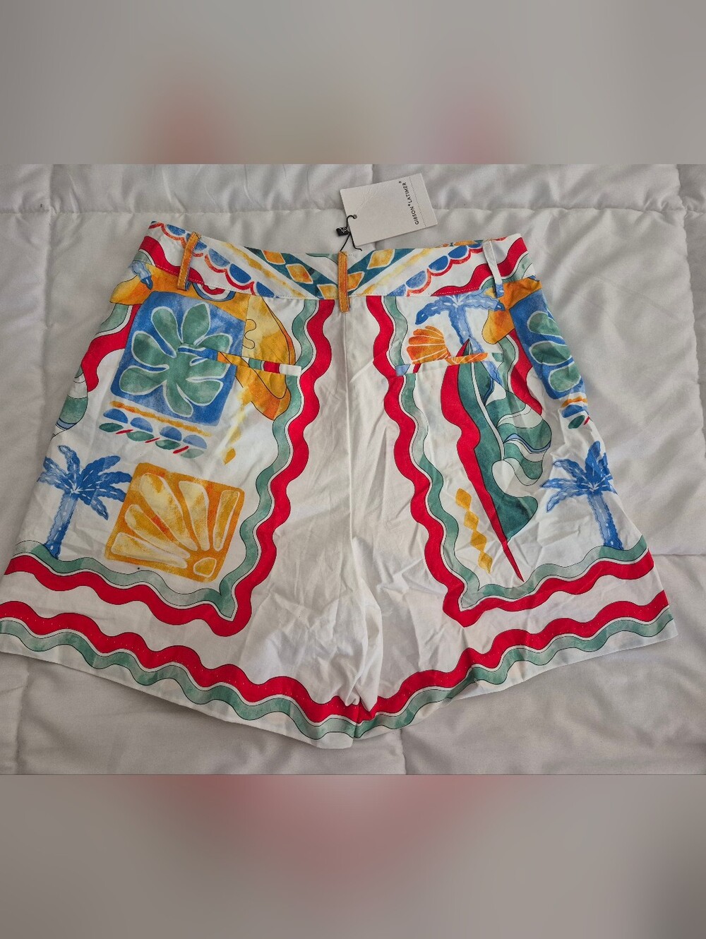 Women’s White Tropical Print High-Waist Shorts